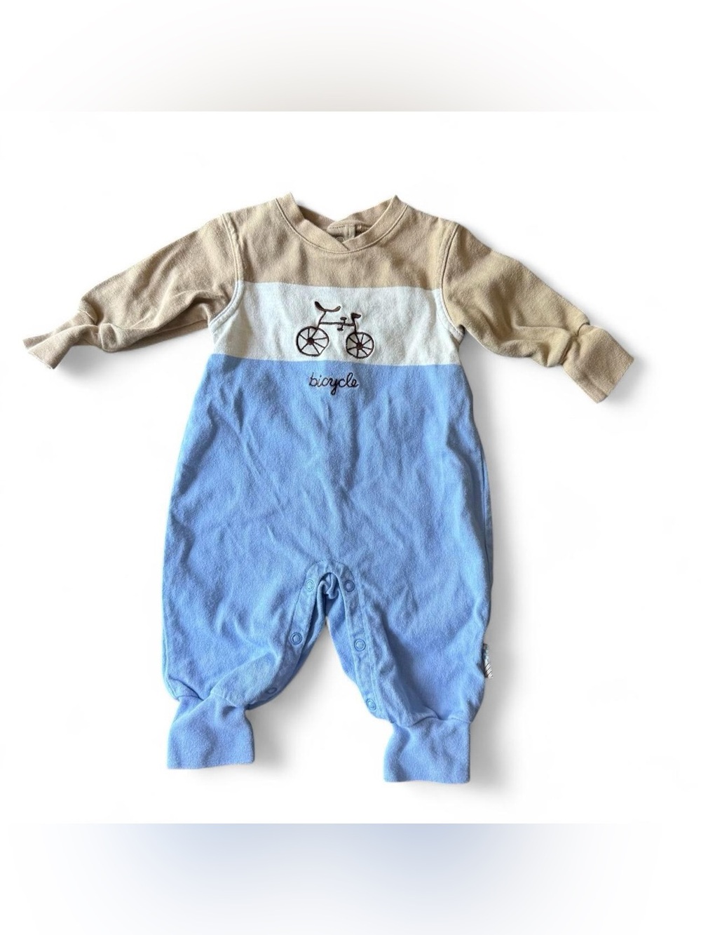 Vintage Gymboree Blue and Tan Colorblock Bicycle Footie